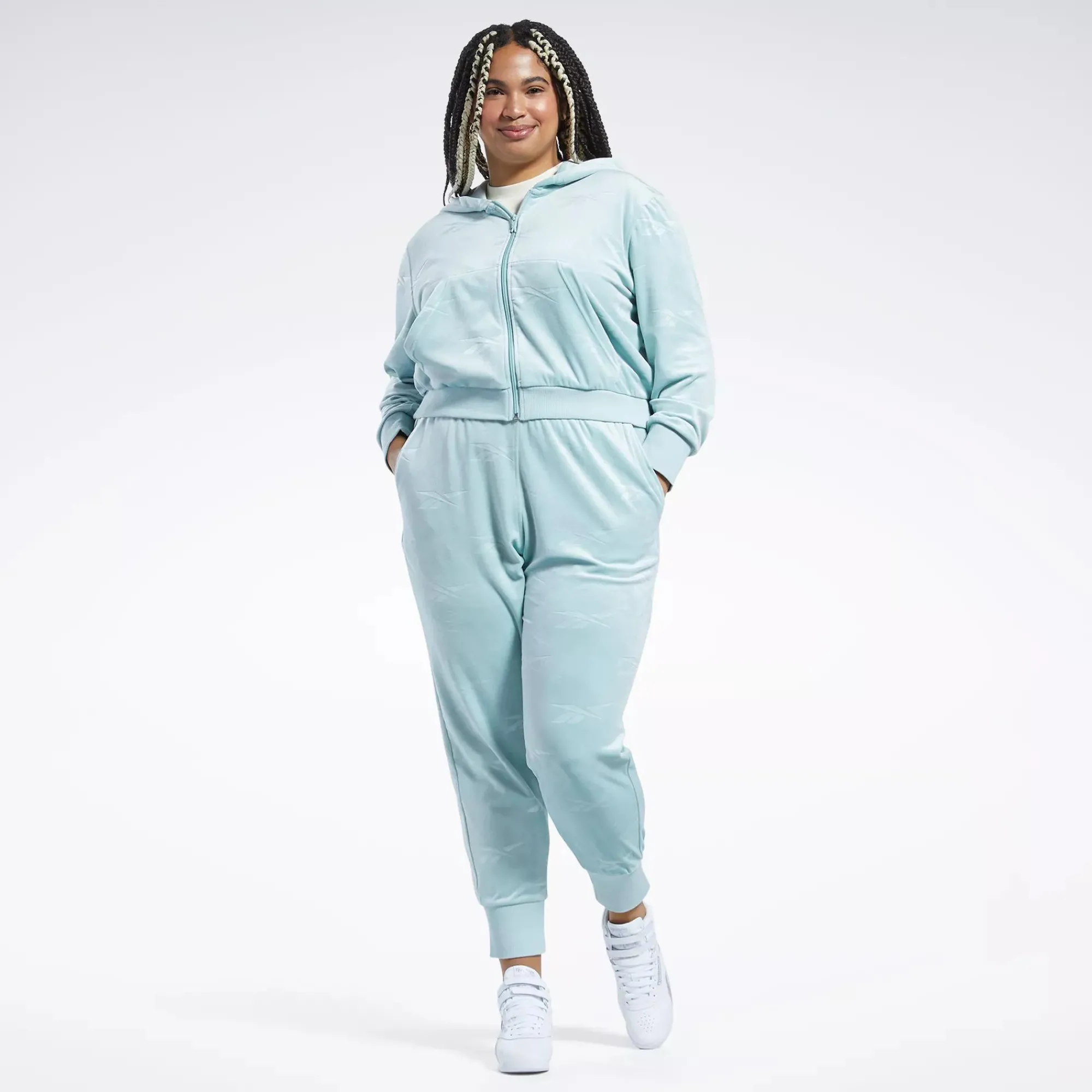 Hoodies & Sweatshirts|Reebok Hoodies & Sweatshirts Classics Energy Q4 Velour Zip-Up Sweatshirt (Plus Size)